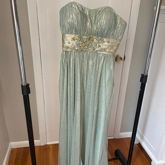 slim fit dress slacks Halter Gown W/Gold Appliqué & Slit – Mint or Blush main image 1